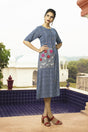 Buy Women's Rayon Thread Work Kurta in Navy Blue