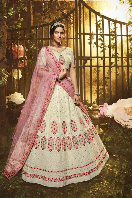 Buy Faux Georgette Embroidery Lehenga Choli In Off White