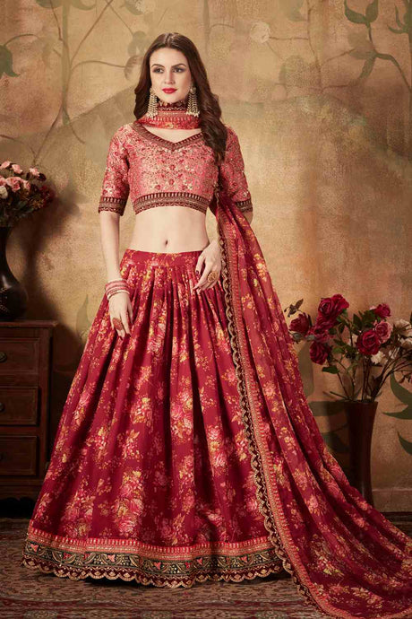 Buy Organza Printed Lehenga Choli In Maroon