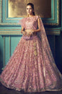 Buy Net Zari Work Lehenga Choli In Dusty Pink