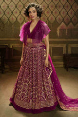 Buy Net Embroidery Lehenga Choli in Rani Pink