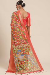 Blended Cotton Kalamkari Saree In Red