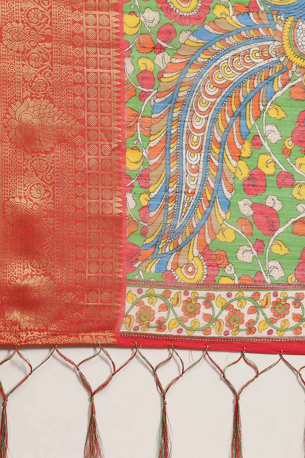 Blended Cotton Kalamkari Saree In Red