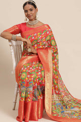 Blended Cotton Kalamkari Saree In Red