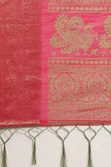 Blended Cotton Kalamkari Saree In Green