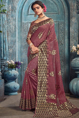 Art Silk Zari Saree In Light Brown