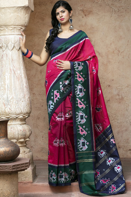 Buy Banarasi Art Silk Woven Saree In Rani Pink