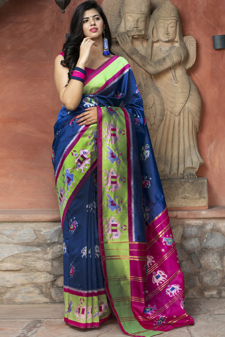 Buy Banarasi Art Silk Woven Saree In Navy Blue