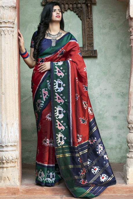 Buy Banarasi Art Silk Woven Saree In Maroon