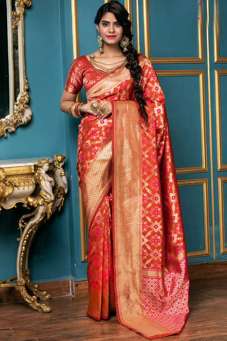 Buy Banarasi Art Silk Woven Saree In Red