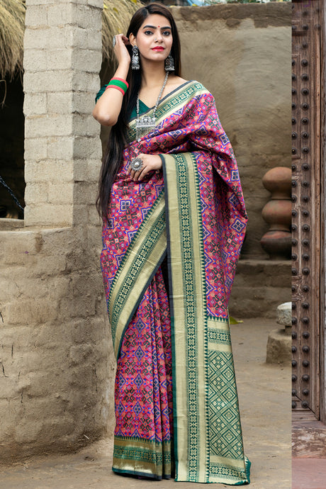 Buy Banarasi Art Silk Woven Saree In Rani Pink