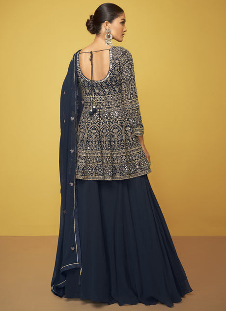 Navy-Blue Georgette Embroidered Anarkali Suit Set