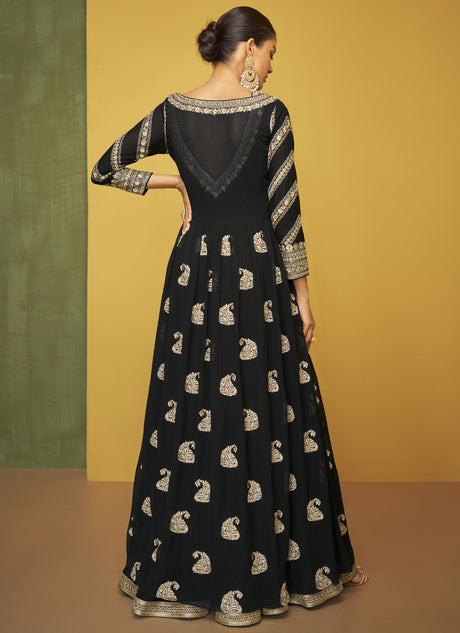 Black Georgette Embroidered Anarkali Suit Set