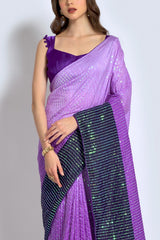 Buy Georgette Sequin Saree in Purple Online - Zoom In