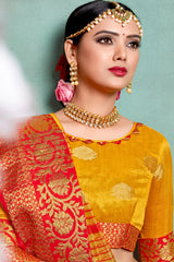 Blended Cotton Weaving Saree In Yellow