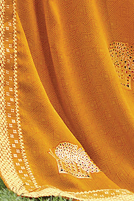 Chiffon Mustard Printed Designer Saree