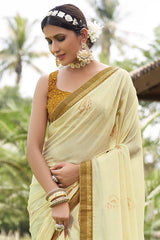 Chiffon Yellow Printed Designer Saree