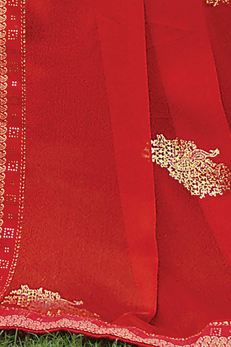 Chiffon Red Printed Designer Saree