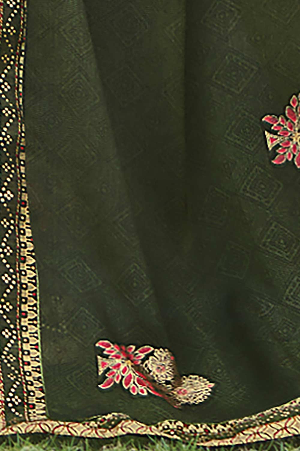 Chiffon Green Printed Designer Saree