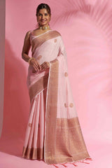Buy Pink Cotton Blend Floral Woven Design Saree Online