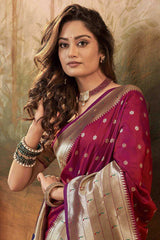 Buy Maroon  Paithani Silk Minakari Work Saree Online - Back