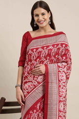 Pink Bhagalpuri Silk Printed Saree