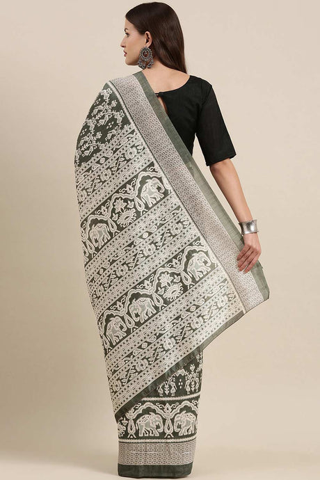 Olive Bhagalpuri Silk Printed Saree