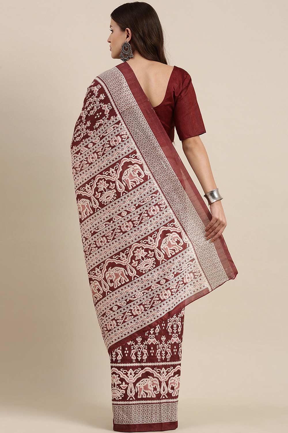 Maroon Bhagalpuri Silk Printed Saree