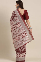 Maroon Bhagalpuri Silk Printed Saree