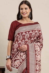 Maroon Bhagalpuri Silk Printed Saree