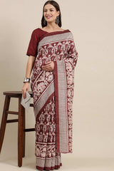 Maroon Bhagalpuri Silk Printed Saree