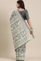 Grey Bhagalpuri Silk Printed Saree