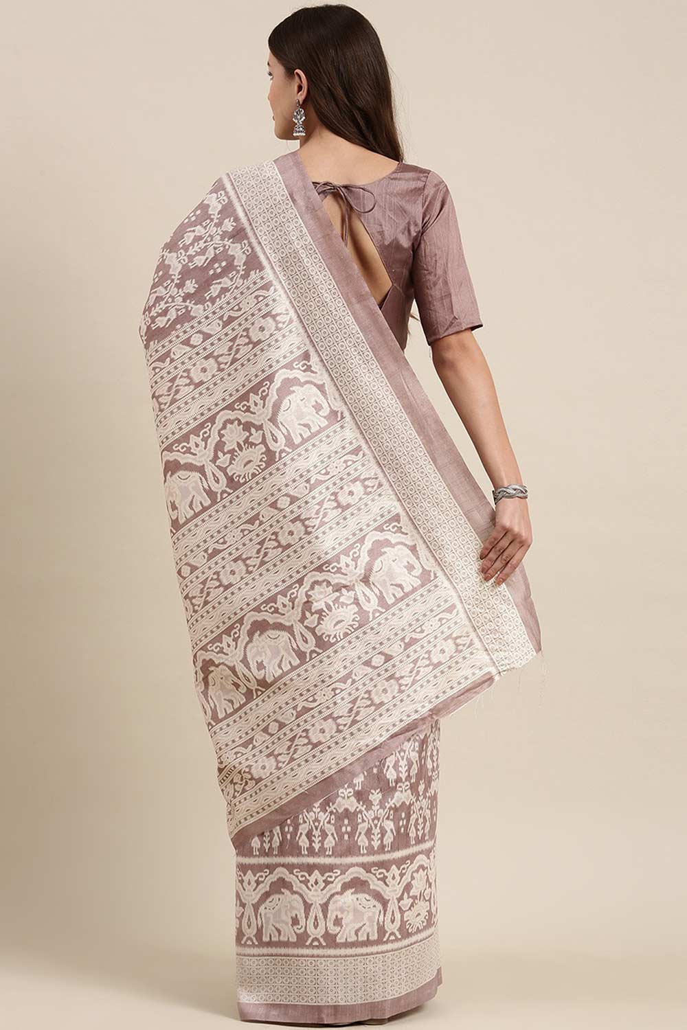 Mauve Bhagalpuri Silk Printed Saree