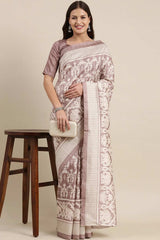 Mauve Bhagalpuri Silk Printed Saree