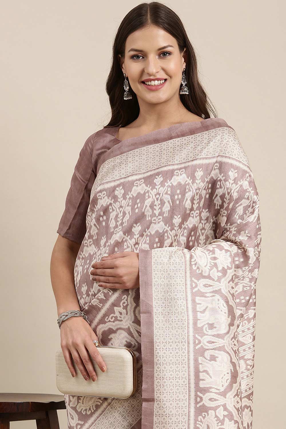 Mauve Bhagalpuri Silk Printed Saree