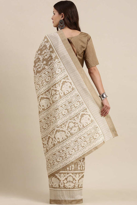 Khaki Bhagalpuri Silk Printed Saree