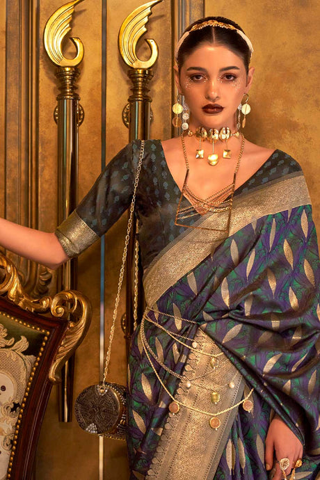 Black Satin Handloom Weaving Art Silk Saree
