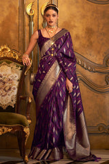 Purple Satin Handloom Weaving Art Silk Saree