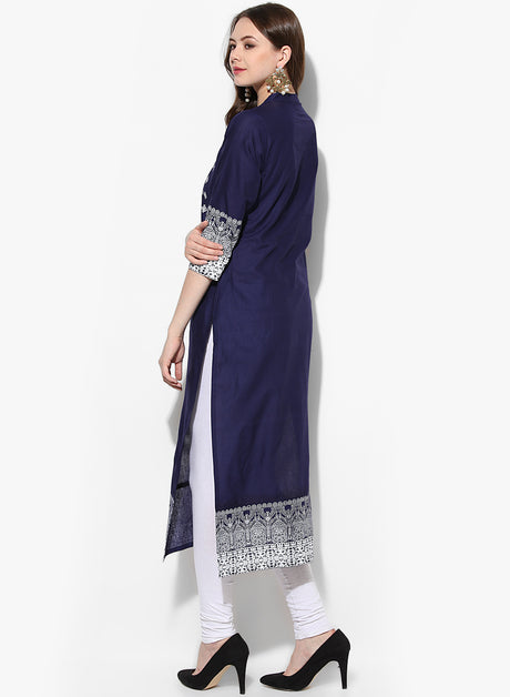 Blended Cotton Printed Kurta Top In Blue