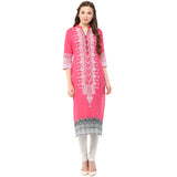 Blended Cotton Printed Kurta Top In Pink