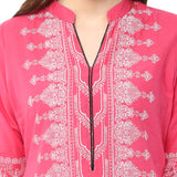 Blended Cotton Printed Kurta Top In Pink