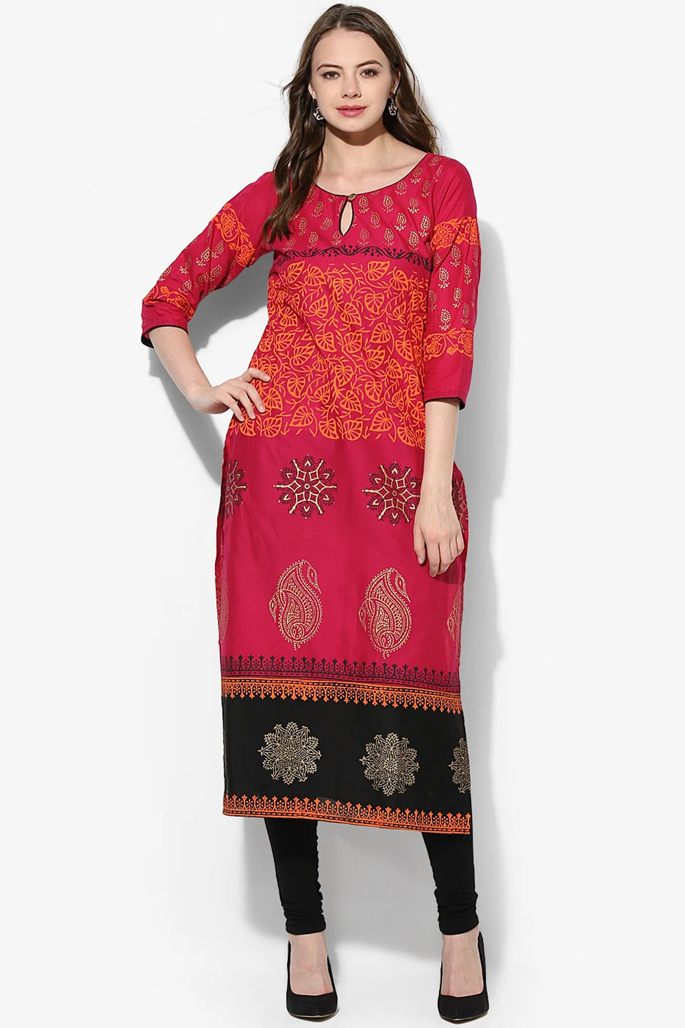 Blended Cotton Printed Kurta Top In Pink