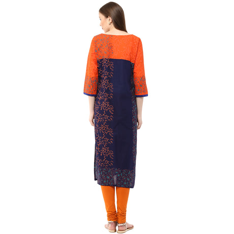 Blended Cotton Printed Kurta Top in Blue