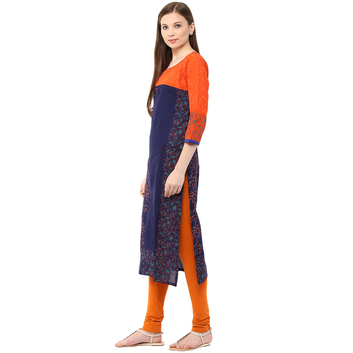 Blended Cotton Printed Kurta Top In Blue