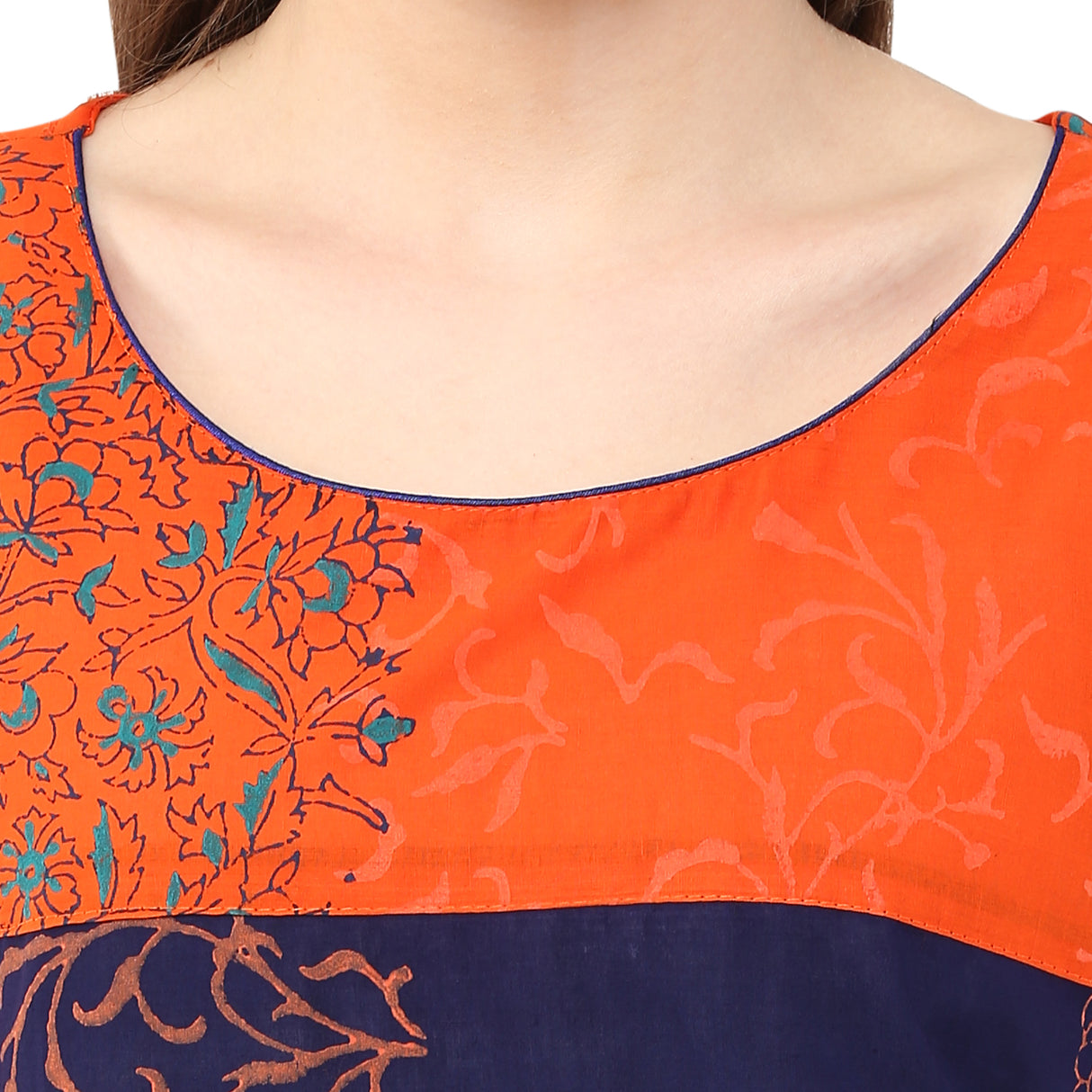 Blended Cotton Printed Kurta Top In Blue