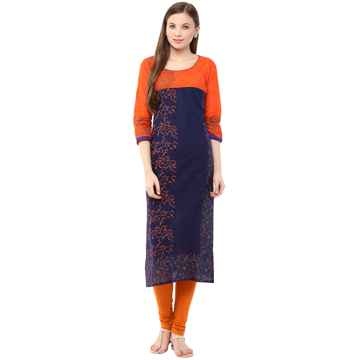 Blended Cotton Printed Kurta Top In Blue