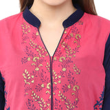 Blended Cotton Printed Kurta Top In Pink