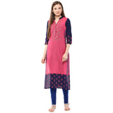 Blended Cotton Printed Kurta Top In Pink