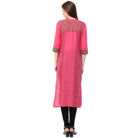 Blended Cotton Printed Kurta Top In Pink