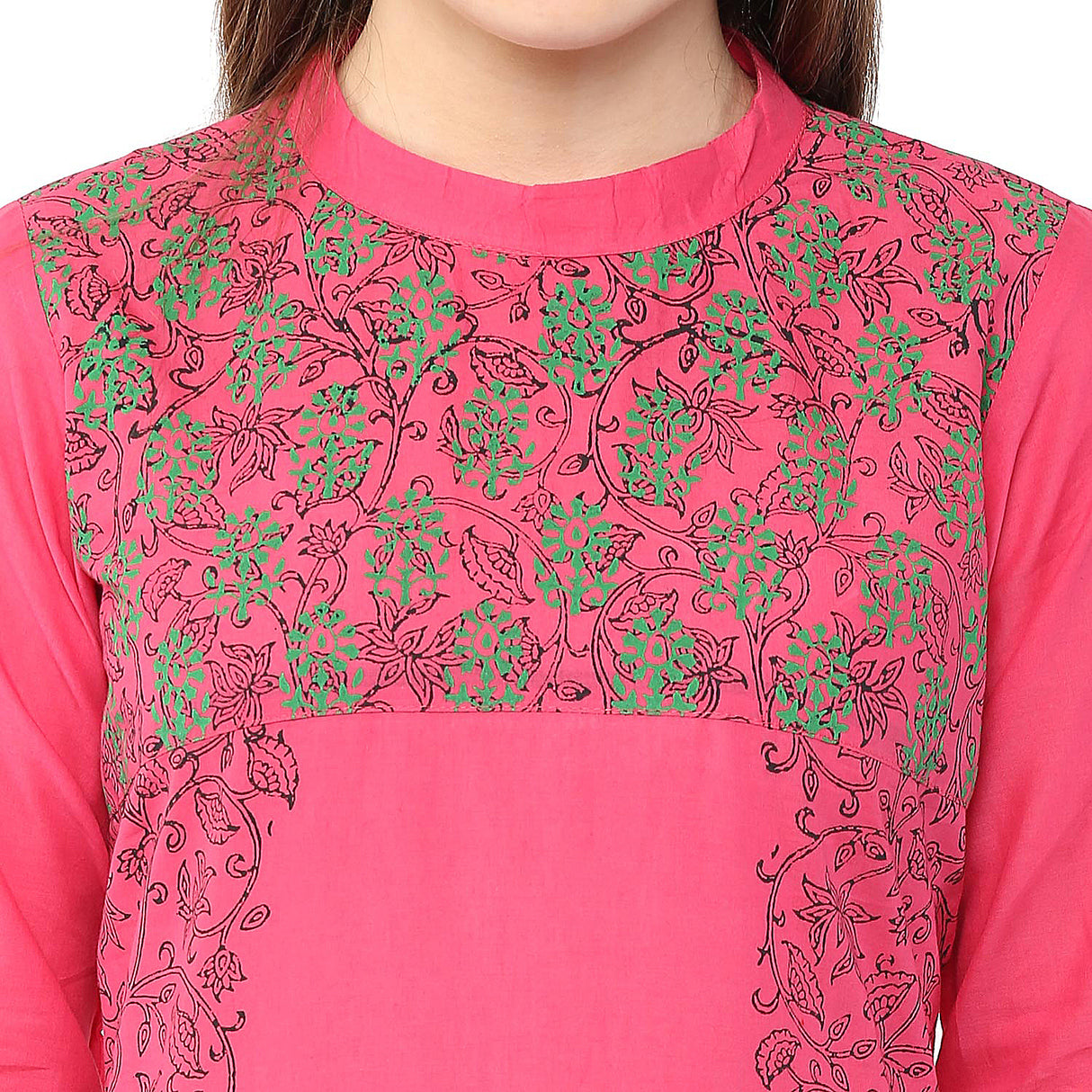 Blended Cotton Printed Kurta Top In Pink